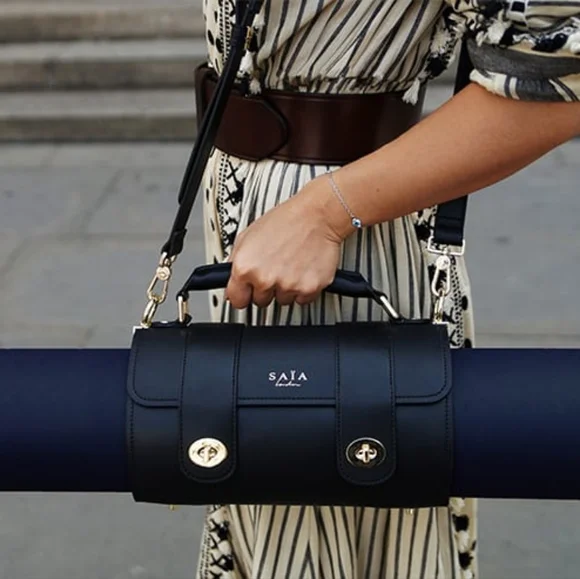 NWT $395 Saia London luxury vegan leather yoga mat bag with strap - Picture 1 of 7